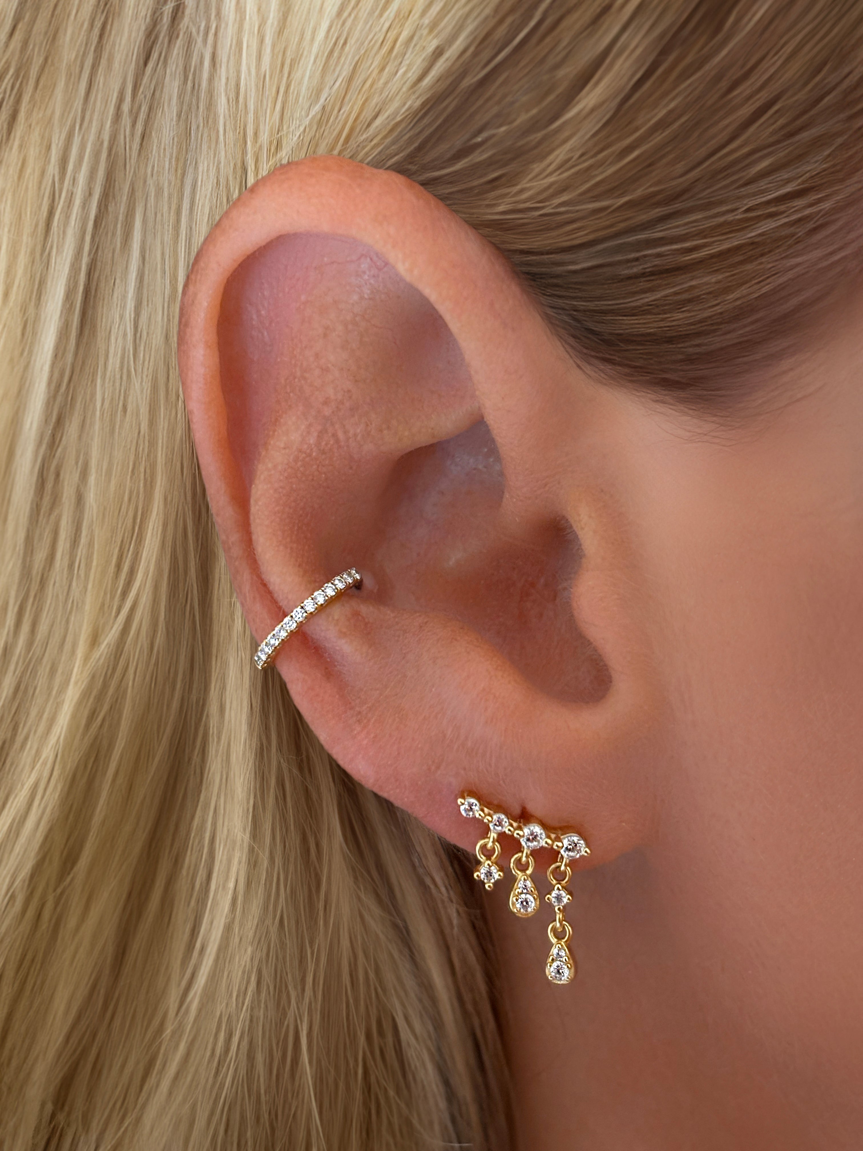 925 Sterling Silver Waterfall Chain Drop Stud Earrings