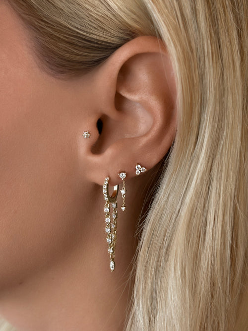 14k Gold Diamond Delicate Dangle Chain Stud Earrings