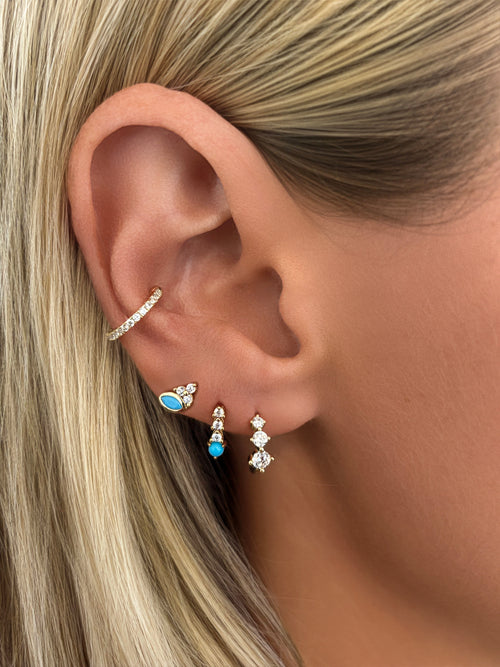 14k Vermeil Graduating Stone Stud Hoop Earrings