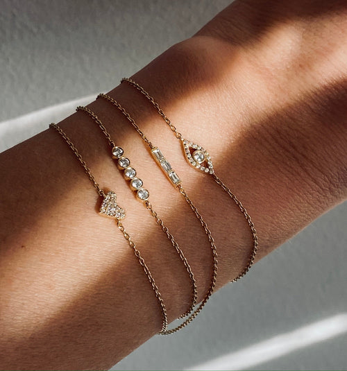 14k Gold Baguette Diamond Dainty Bracelet