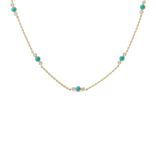 14k Gold Vermeil Turquoise & CZ Station Necklace