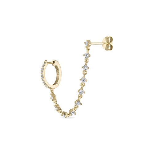 925 Sterling Silver Huggie and Stud Dangle Chain Earring