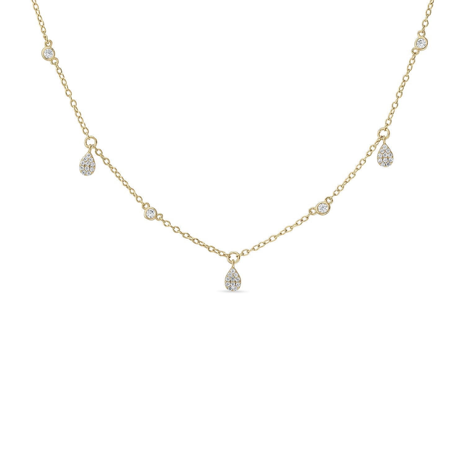 14k Gold Vermeil Bezel & Pave' Dangle Teardrop Necklace