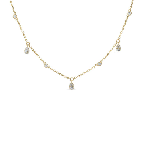 14k Gold Vermeil Bezel & Pave' Dangle Teardrop Necklace