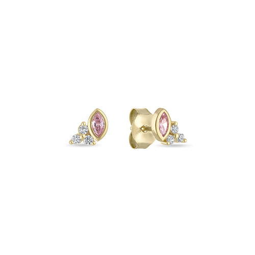 14k Vermeil Pink Sapphire & CZ Cluster Stud Earrings
