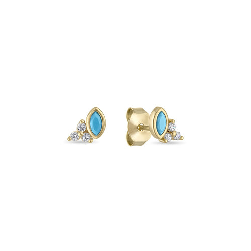 14k Vermeil Marquise Turquoise & CZ Cluster Stud Earrings