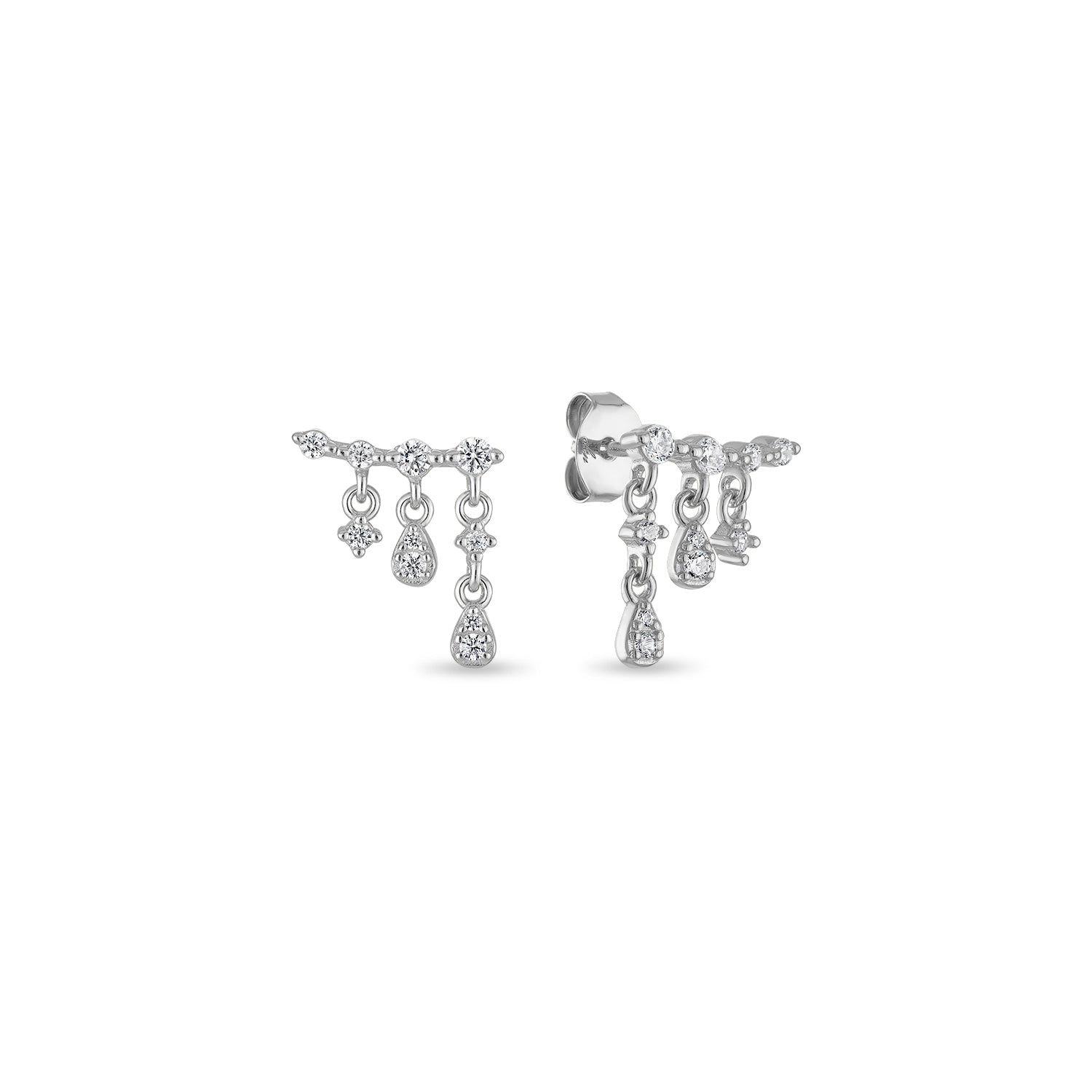 925 Sterling Silver Waterfall Chain Drop Stud Earrings