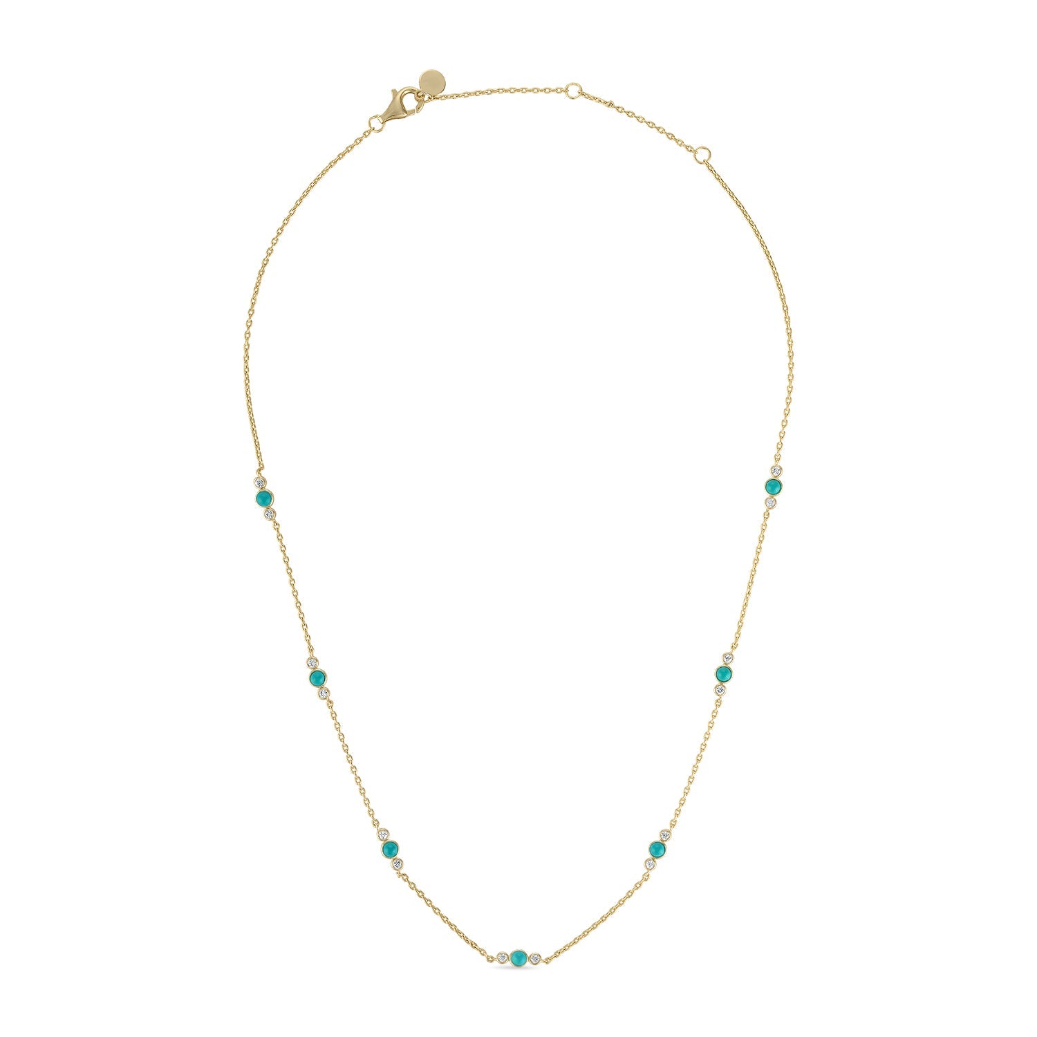 14k Gold Vermeil Turquoise & CZ Station Necklace