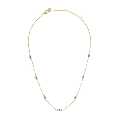 14k Gold Vermeil Turquoise & CZ Station Necklace