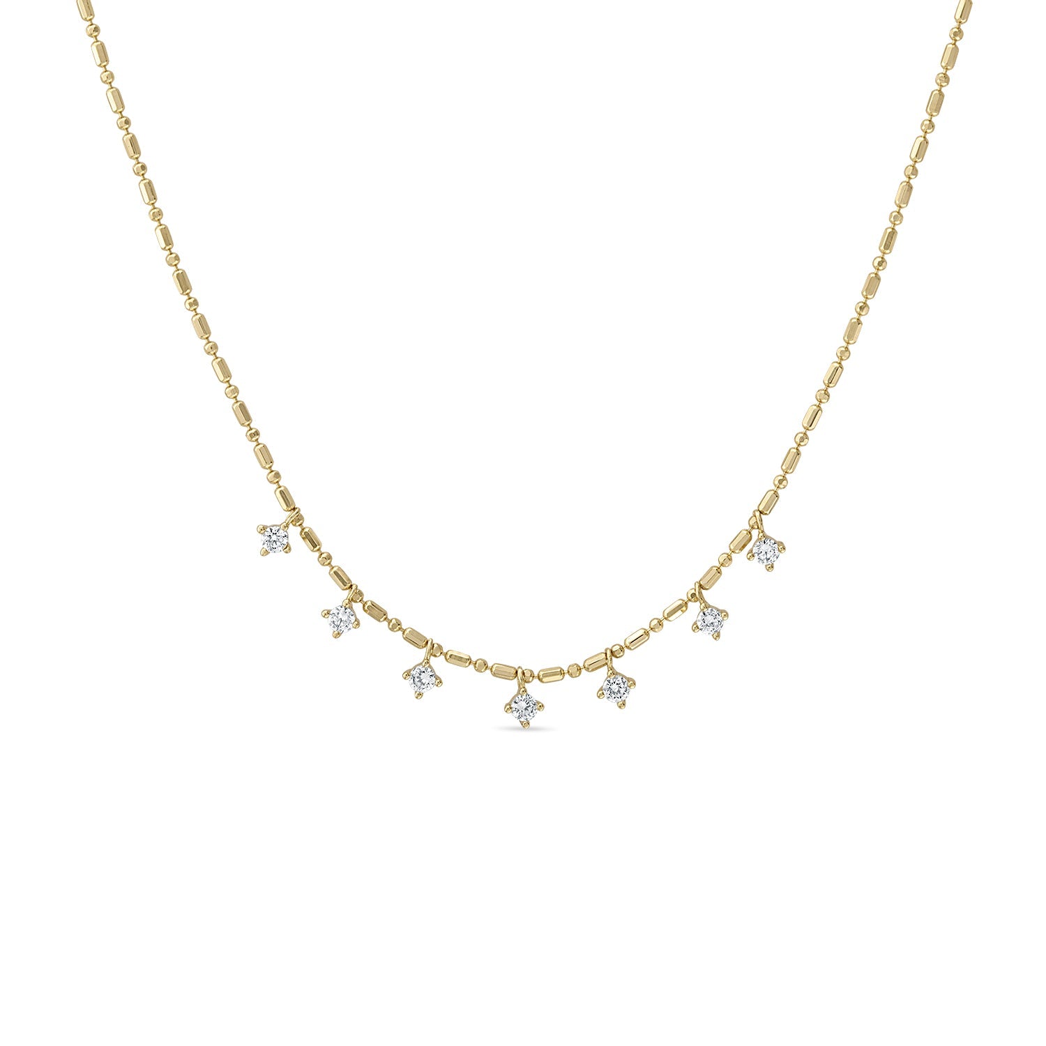 14k Gold Vermeil Layering Dangle CZ on Beaded  Chain