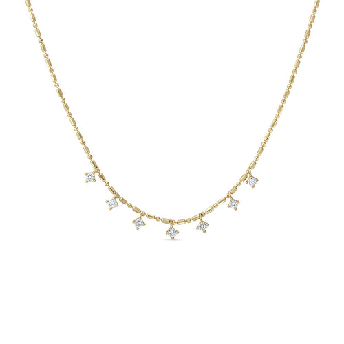 14k Gold Vermeil Layering Dangle CZ on Beaded  Chain