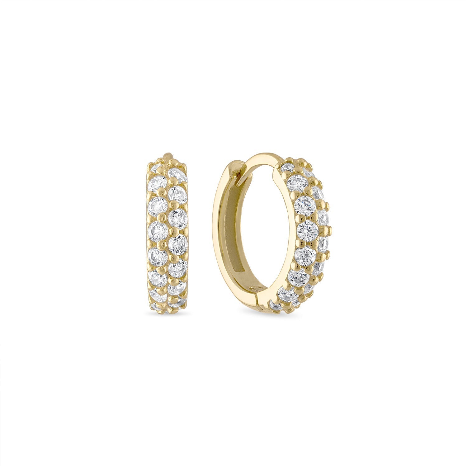925 Sterling Silver Double Row CZ Pavé Huggie Hoops