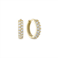 925 Sterling Silver Double Row CZ Pavé Huggie Hoops