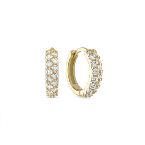 925 Sterling Silver Double Row CZ Pavé Huggie Hoops