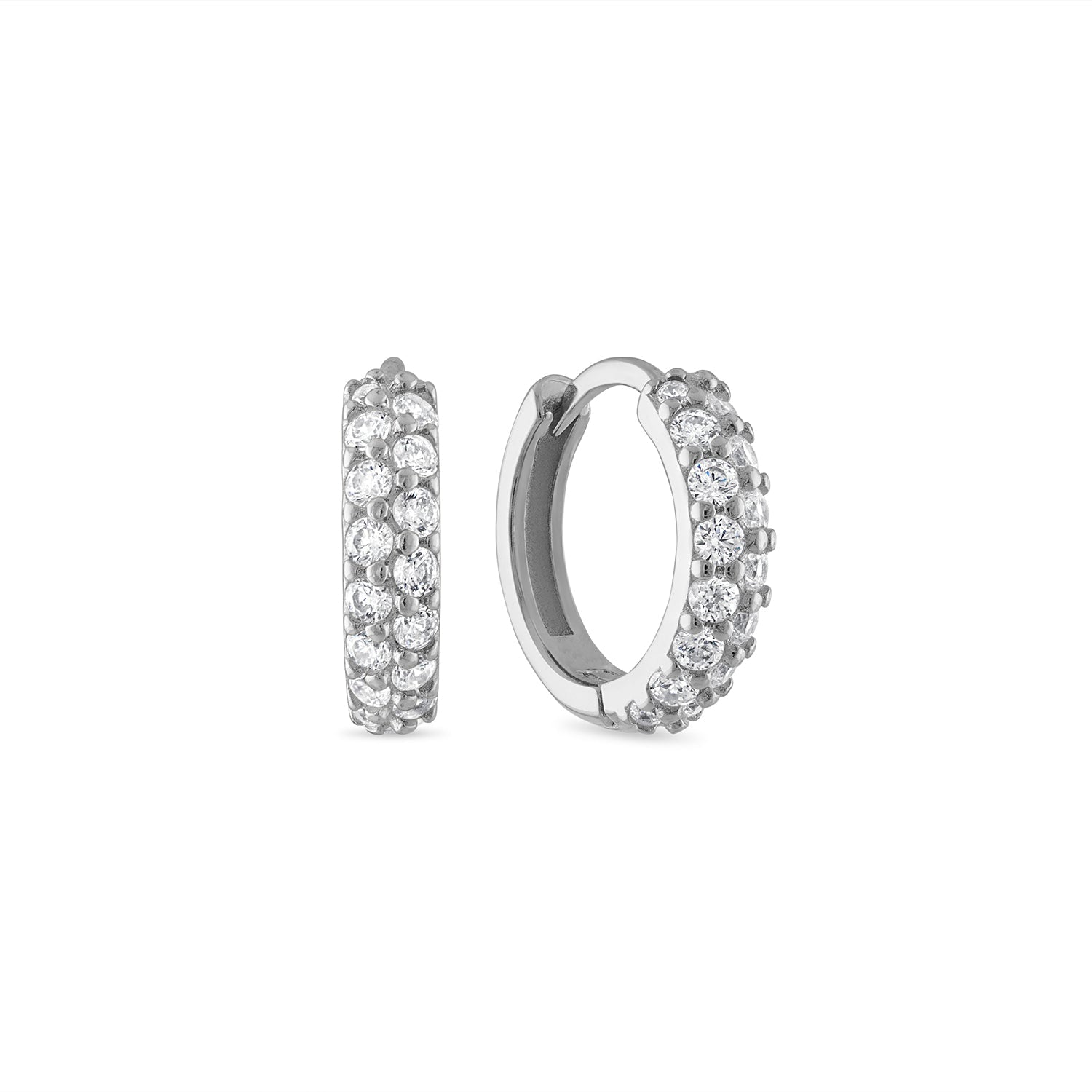 925 Sterling Silver Double Row CZ Pavé Huggie Hoops