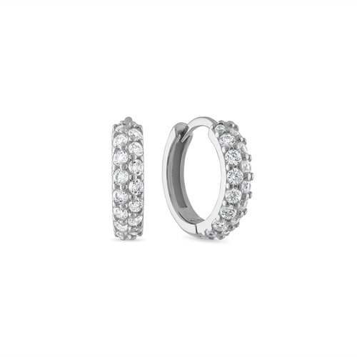 925 Sterling Silver Double Row CZ Pavé Huggie Hoops