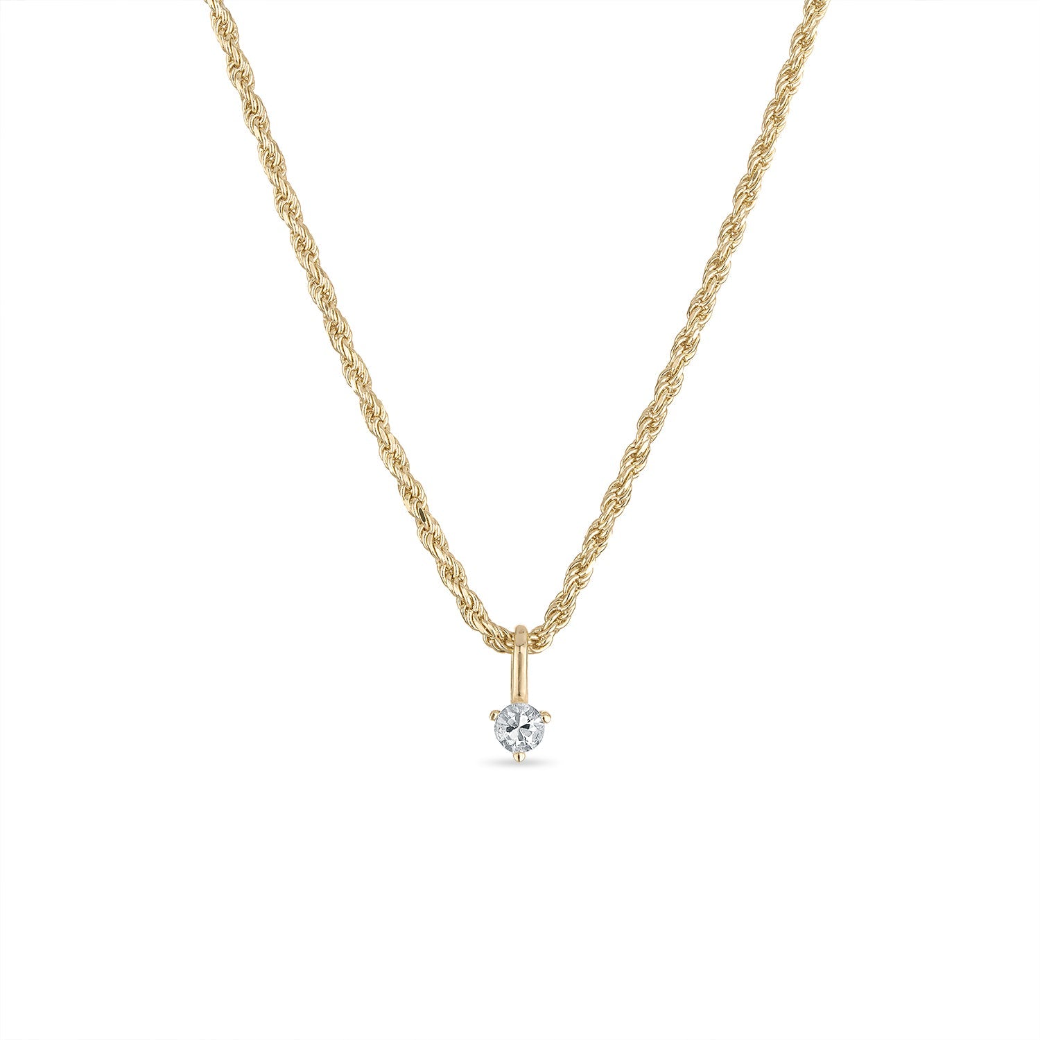 925 Sterling Silver Rope Chain Necklace with White Sapphire Charm