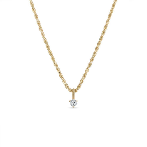 14k Vermeil Rope Chain Necklace with White Sapphire Charm