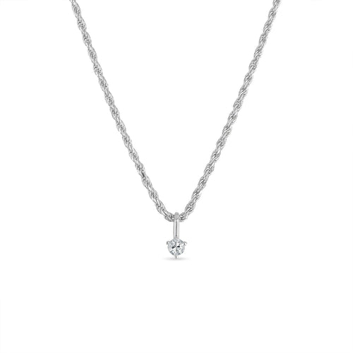 925 Sterling Silver Rope Chain Necklace with White Sapphire Charm