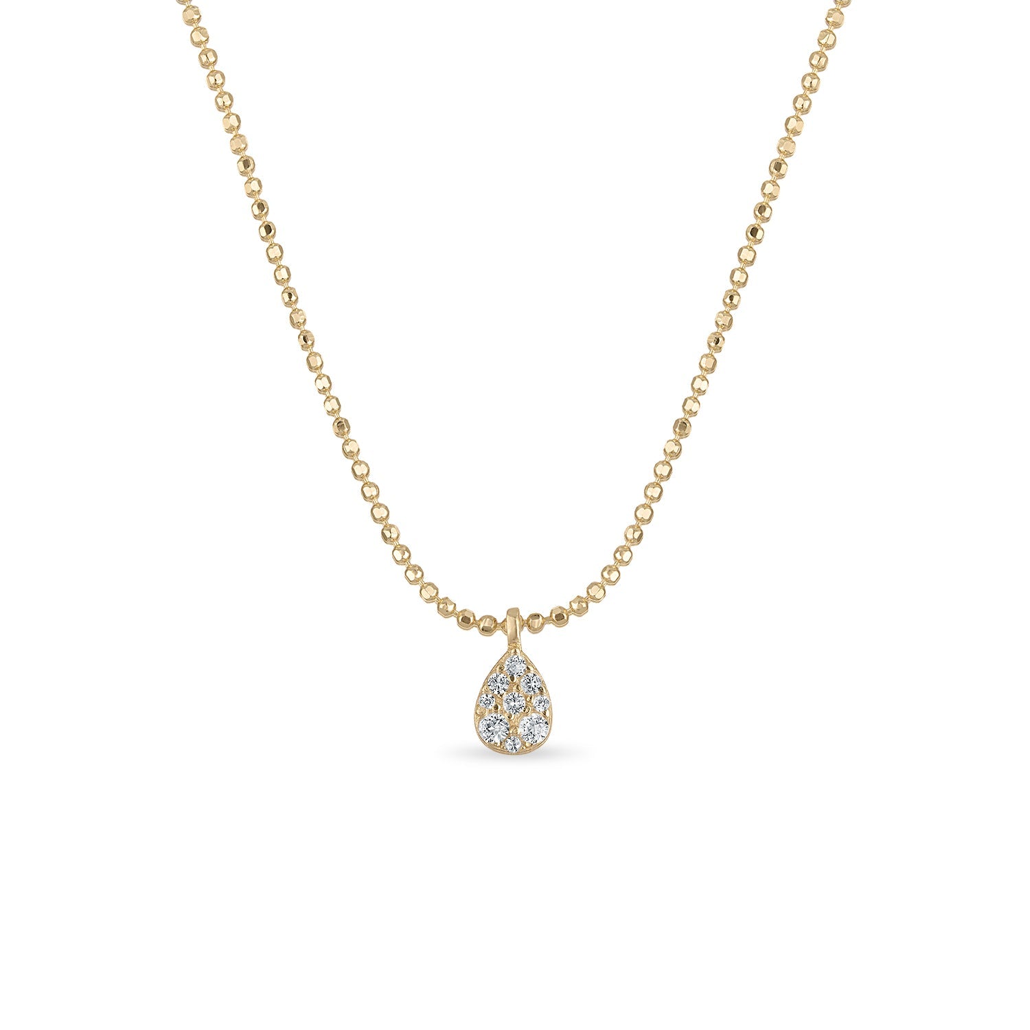 14k Vermeil Diamond-Cut Chain Necklace with White Sapphire Teardrop