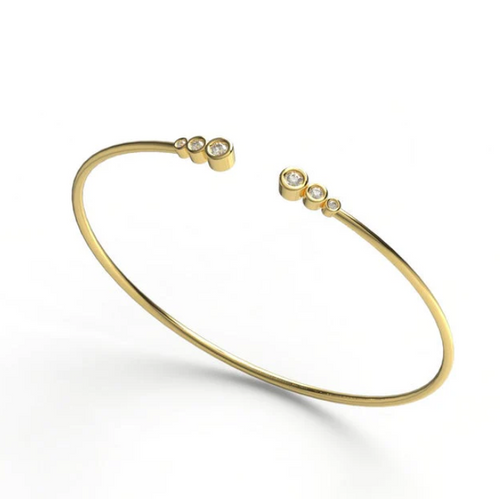 14k Gold Bezel Set Diamond Bangle Cuff Bracelet