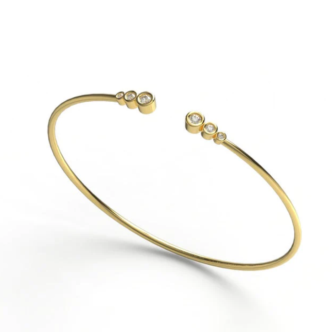 14k Gold Bezel Set Diamond Bangle Cuff Bracelet