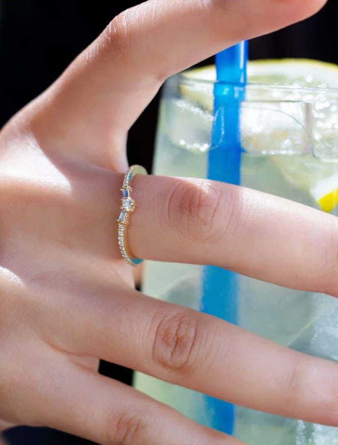 14k Gold Diamond Baguette Stacking Ring
