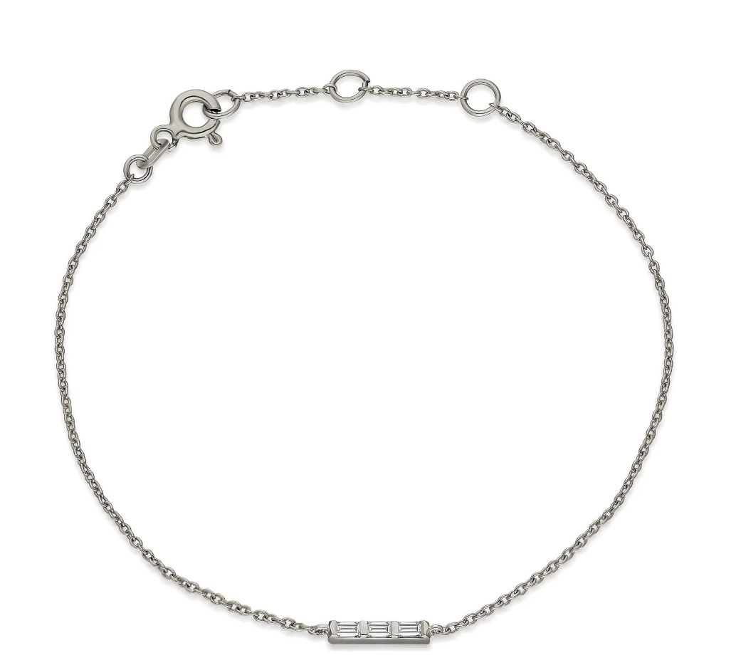 14k Gold Baguette Diamond Dainty Bracelet