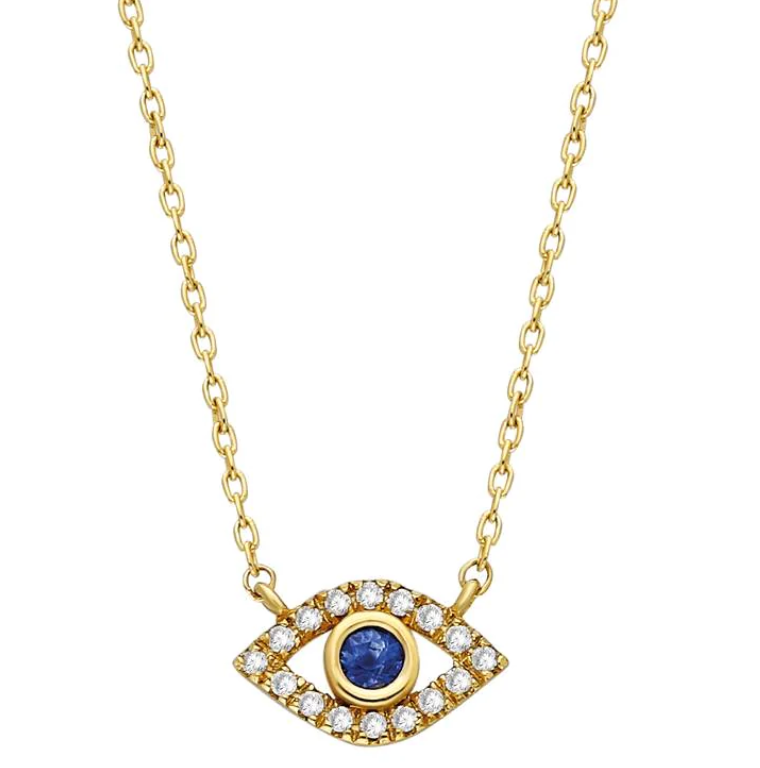 14k Gold Diamond & Sapphire Evil Eye Necklace