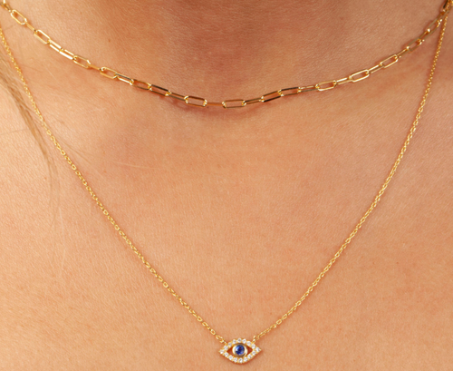 14k Gold Diamond & Sapphire Evil Eye Necklace
