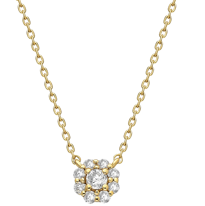 14k Gold Diamond Halo Flower Necklace