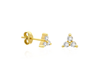 14k Gold Flower Trio Diamond Studs Earrings