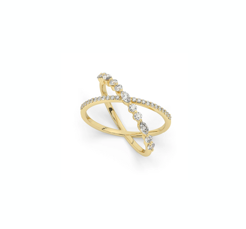 14k Gold Marquise and Round Diamond Crisscross Statement Ring