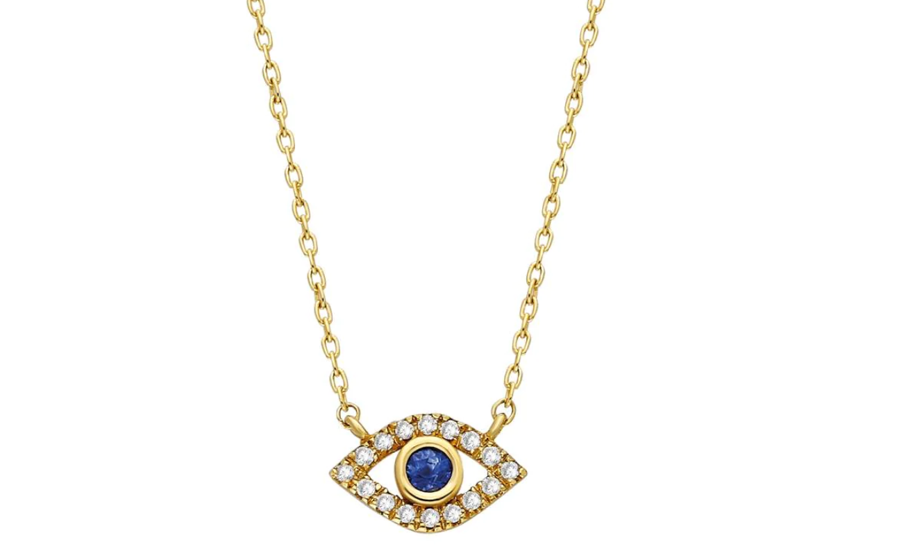 14k Gold Diamond & Sapphire Evil Eye Necklace