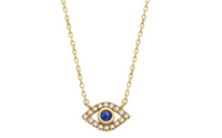 14k Gold Diamond & Sapphire Evil Eye Necklace