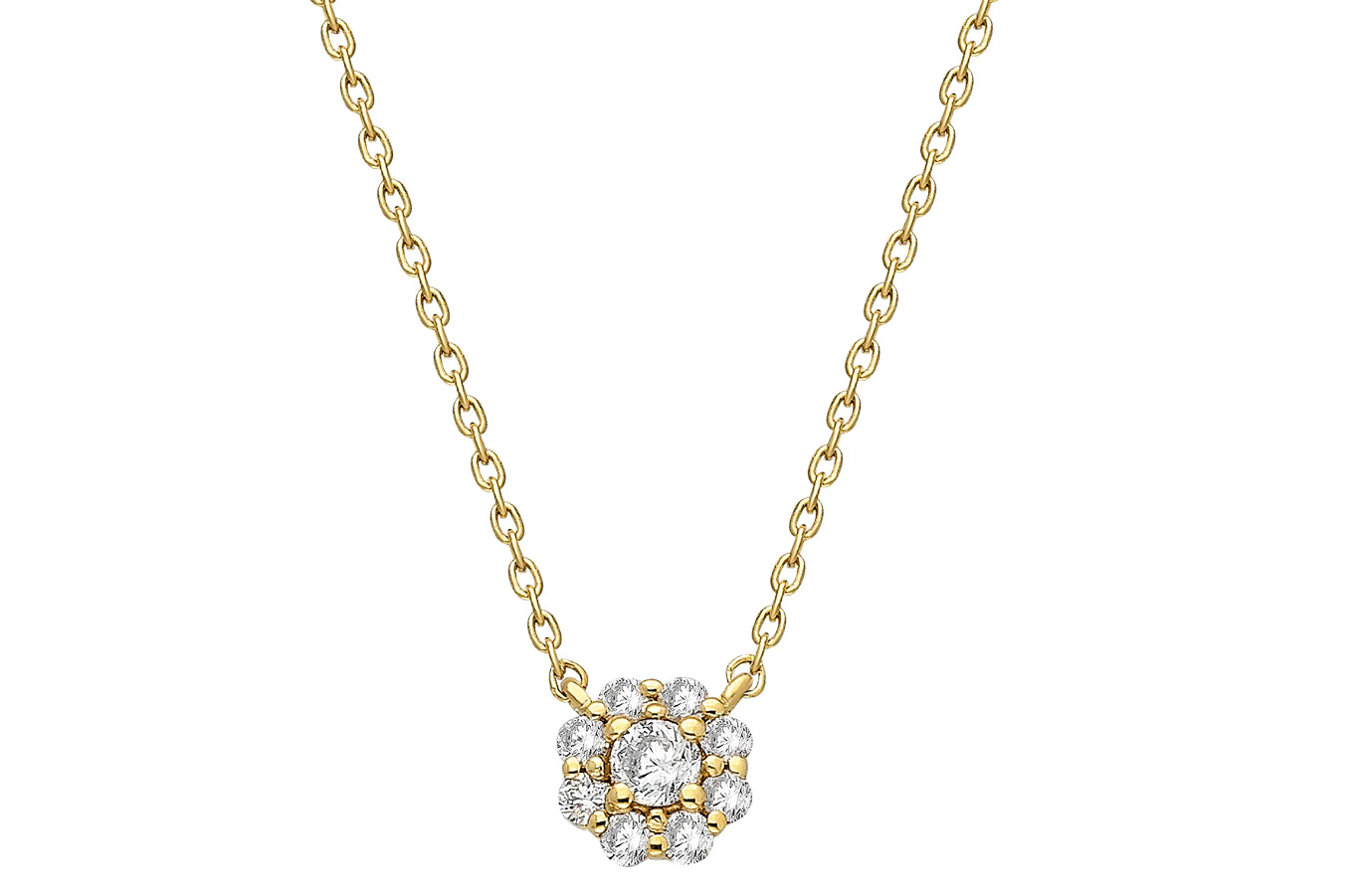 14k Gold Diamond Halo Flower Necklace