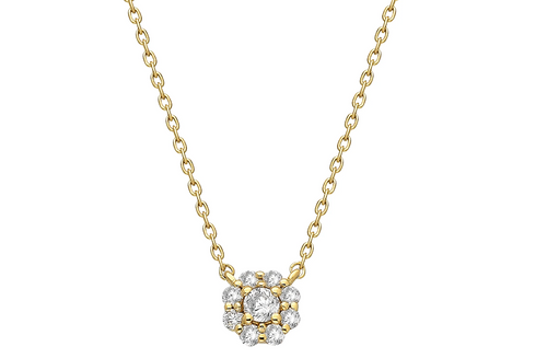 14k Gold Diamond Halo Flower Necklace