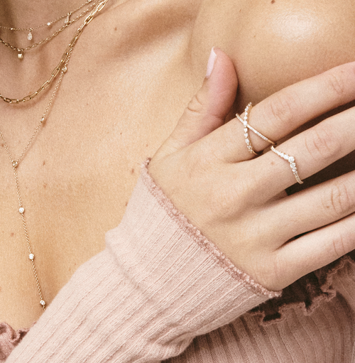 14k Gold Marquise and Round Diamond Crisscross Statement Ring