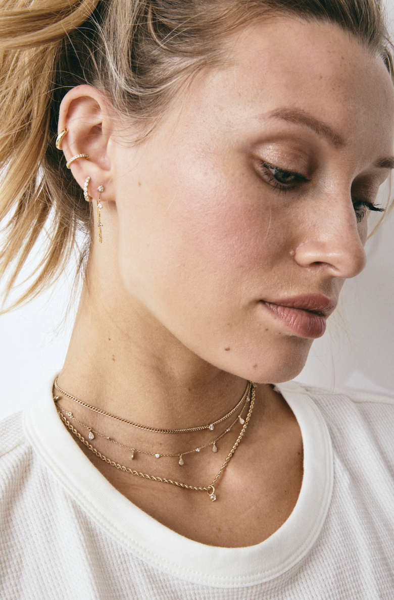 14k Gold Diamond Pendant on Rope Chain Necklace