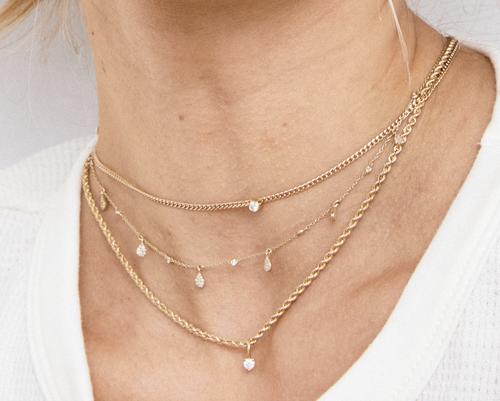 14k Gold Diamond Pendant on Rope Chain Necklace