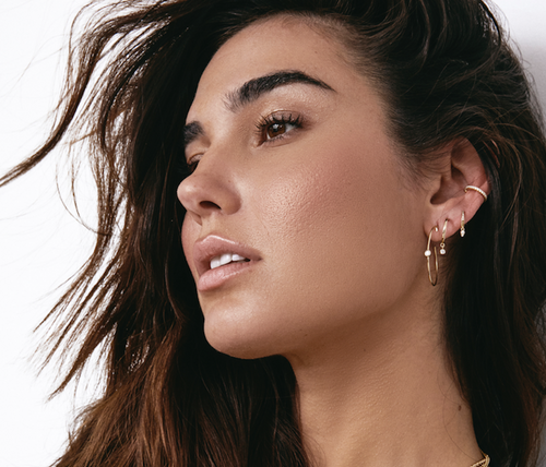 14k Gold Dangle Diamond Hoop Earrings