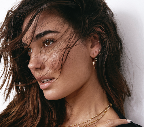14k Gold Dangle Diamond Hoop Earrings