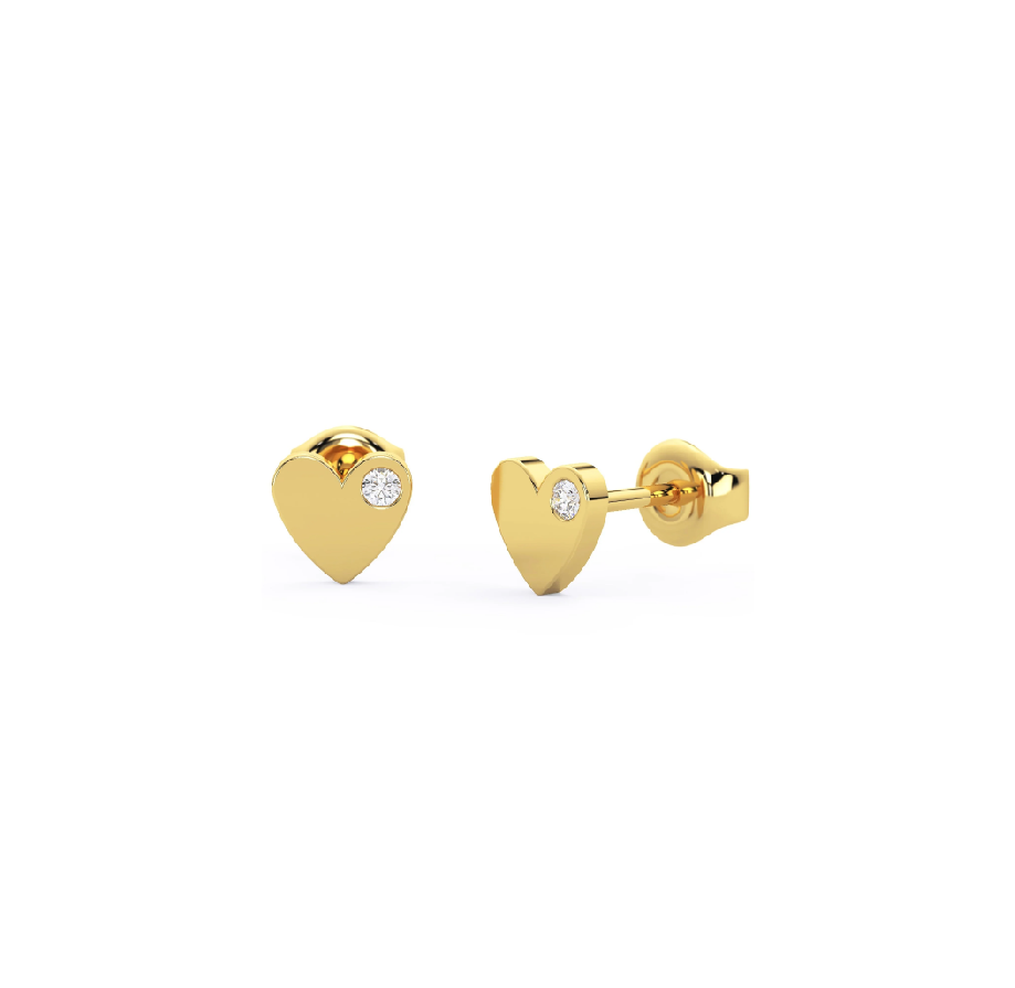 14k Gold & Diamond Accent Heart Stud Earrings