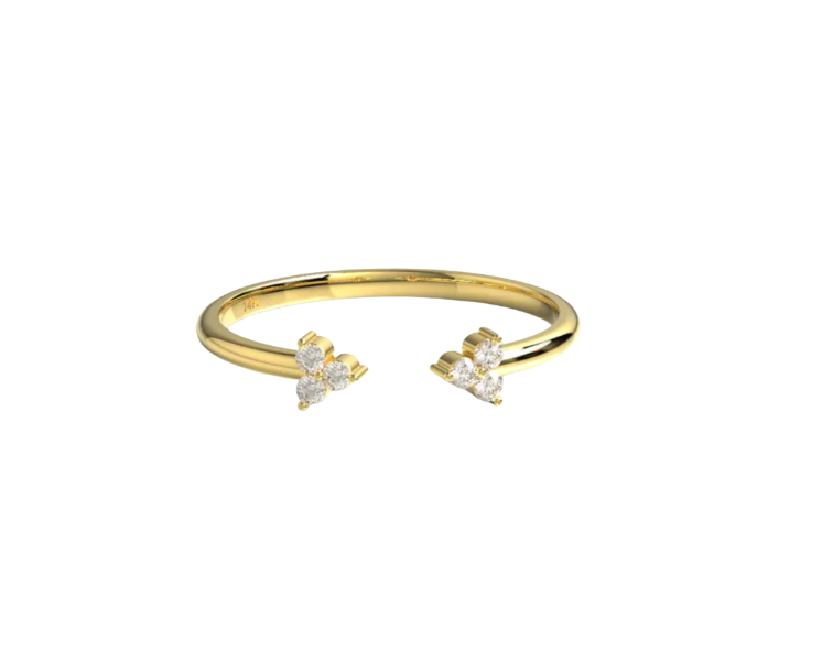 14k Gold Flower Cluster Diamond Open Stacking Ring