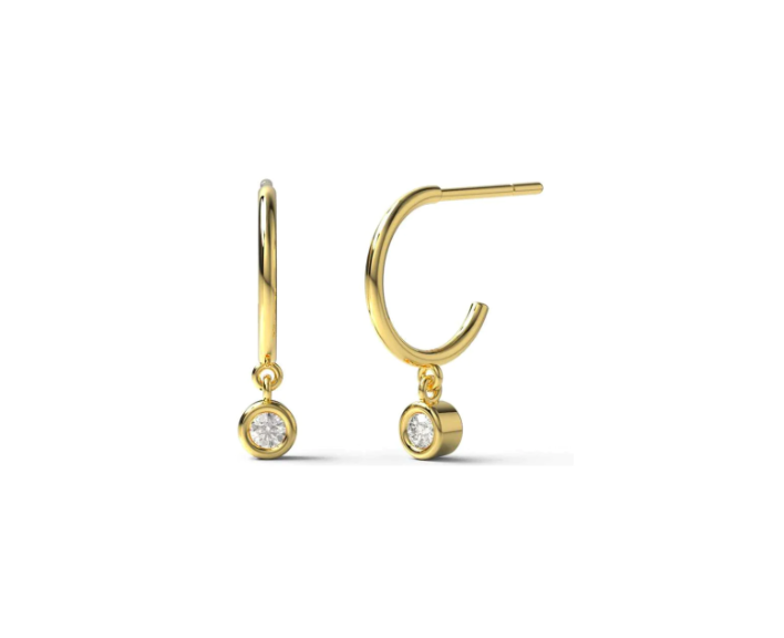 14k Gold Dangle Diamond Hoop Earrings