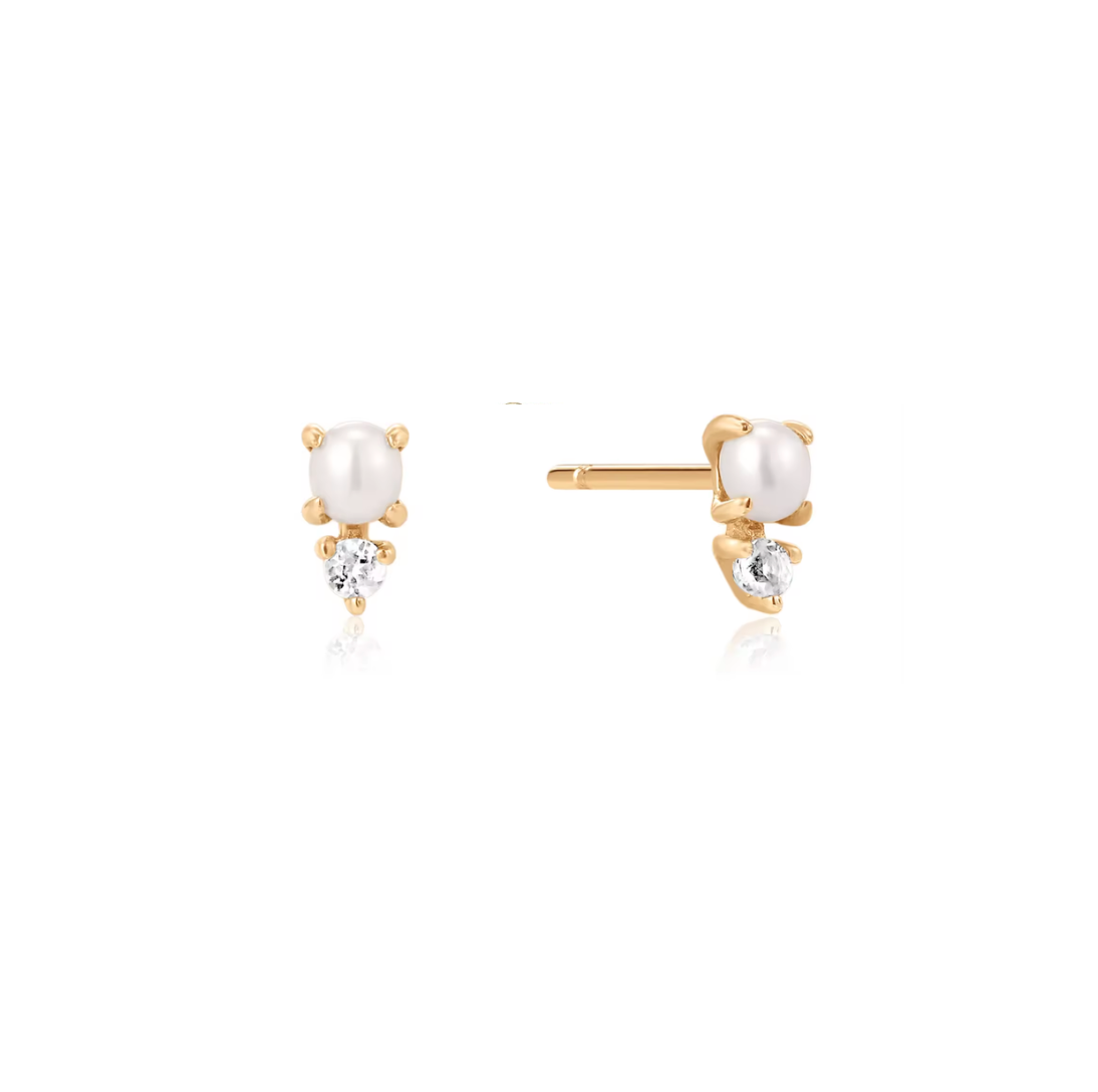 14k Gold Diamond & Pearl Mini Stud Earring