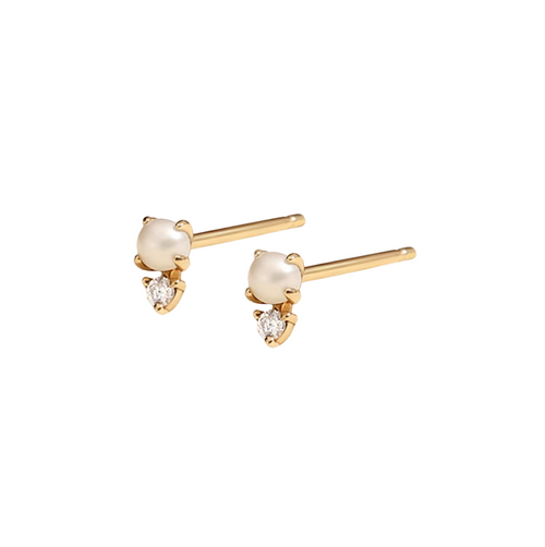 14k Gold Diamond & Pearl Mini Stud Earring