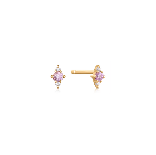 14k Gold Diamond & Pink Sapphire Mini Stud Earrings