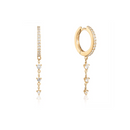 14k Gold White Topaz Dangle Chain Huggie Earrings
