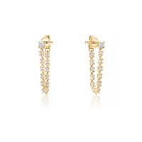 14k Gold White Topaz Inside Out Dangle Chain Stud Earrings